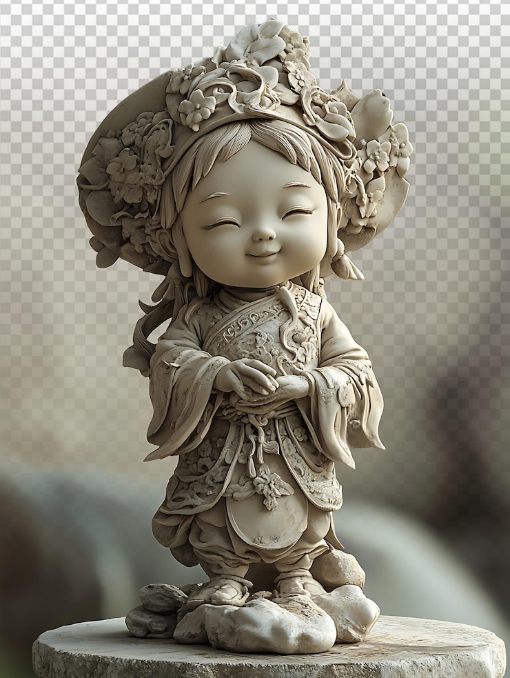 PSD encantador ángel vietnamita en 3d con trajes tradicionales