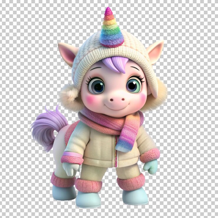 PSD encantador bebé unicornio en 3d vestido para el invierno