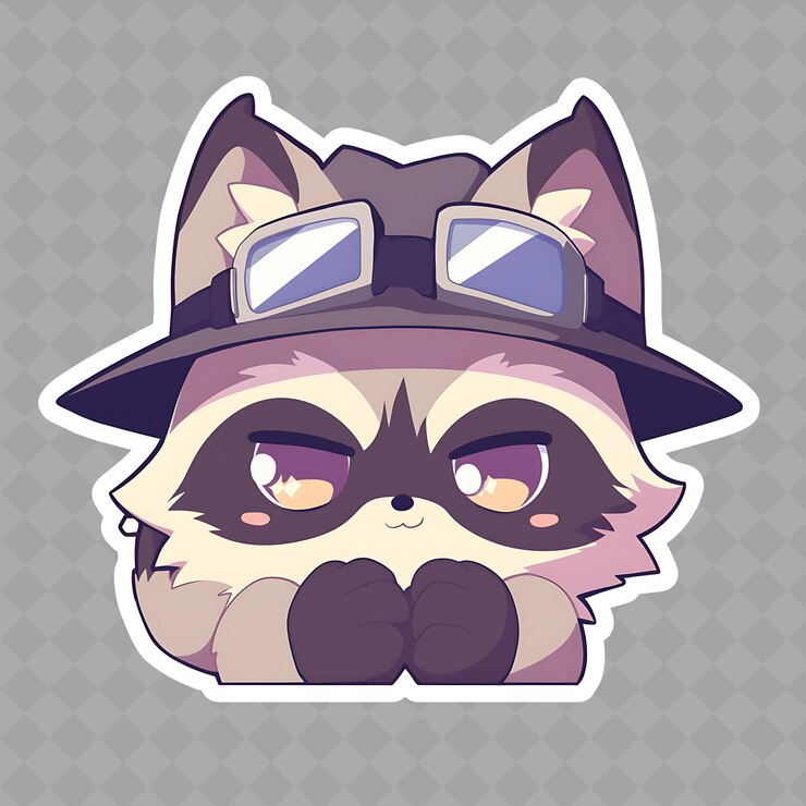 PSD encantador y curioso anime raccoon boy con una máscara y un ba png colección creativa de pegatinas lindas