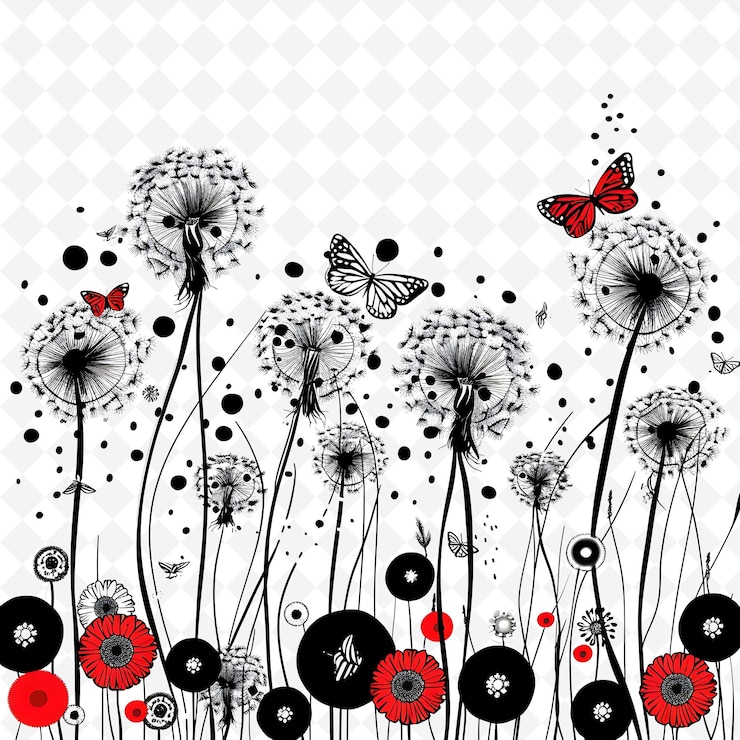 PSD encantador diseño de semillas de diente de león con diseños de arte abstracto creativos con mariposa mo