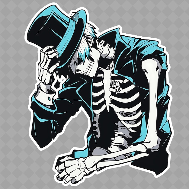 PSD encantador e kawaii anime menino esqueleto com ossos esqueleto png creative cute sticker collection