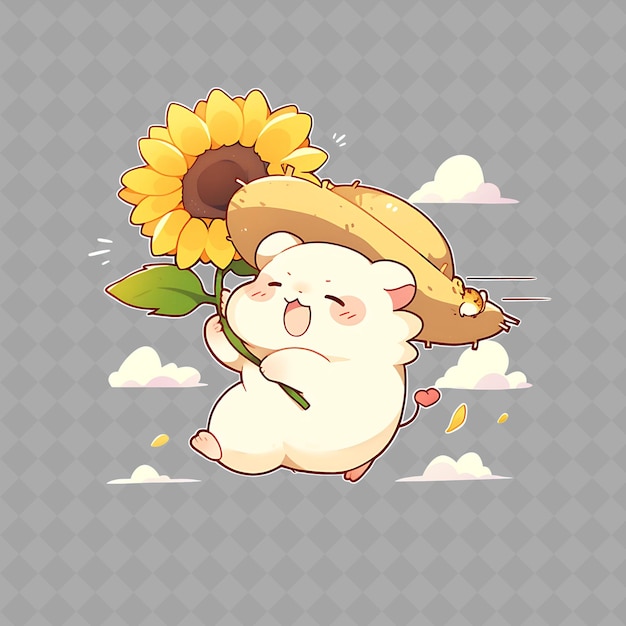 Encantador y kawaii anime hamster boy con un girasol con png colección de pegatinas creativas y lindas