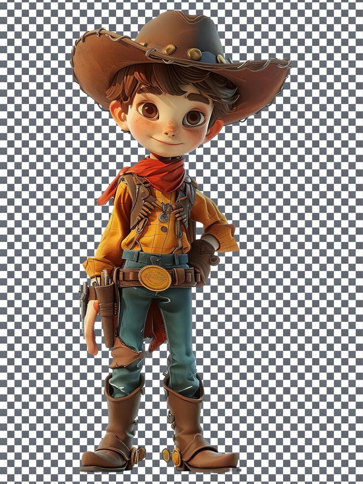 PSD encantador y lindo personaje modular del oeste de la ciudad nkit aislado en un fondo transparente