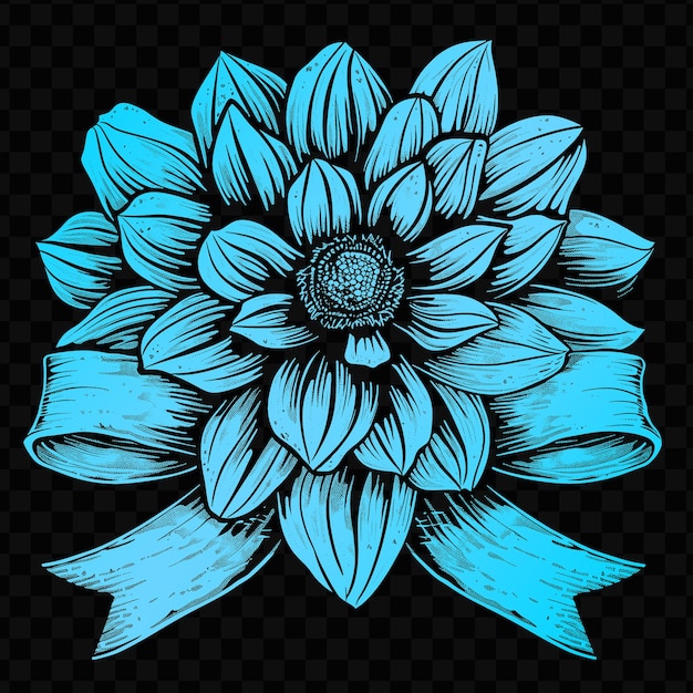 Encantador logotipo del emblema de dahlia con pétalos helados y un tallo de diseño vectorial de psd creativo con tatuaje cnc