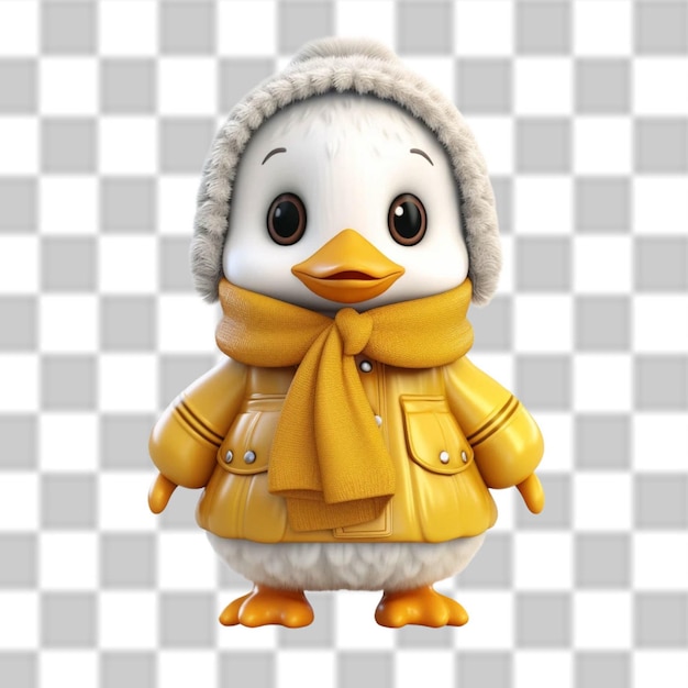 PSD encantador pato bebé en 3d vestido para una aventura de invierno png