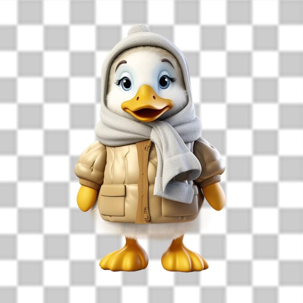 PSD encantador pato bebé en 3d vestido para una aventura de invierno png