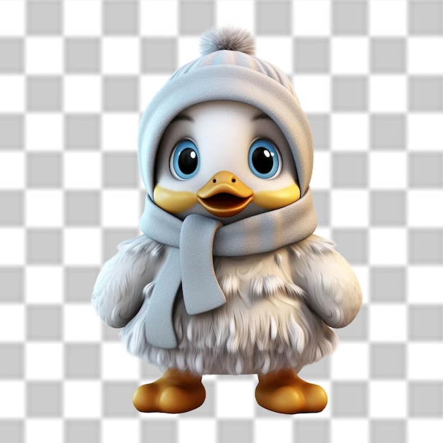 PSD encantador pato bebé en 3d vestido para una aventura de invierno png