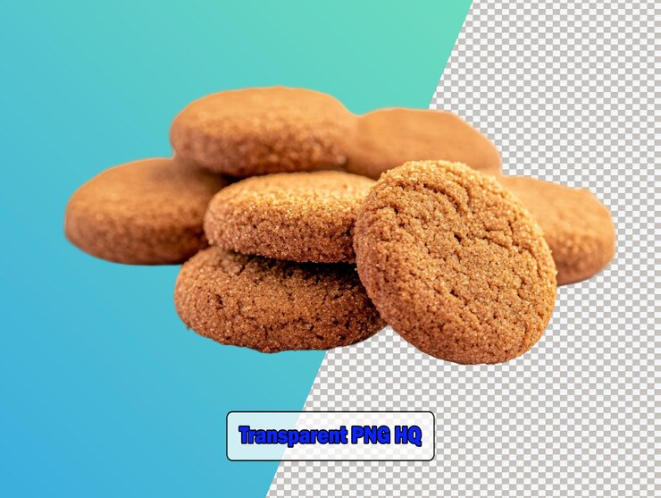 PSD un encantador primer plano de galletas enteras bien alineadas con migas alrededor en una superficie limpia