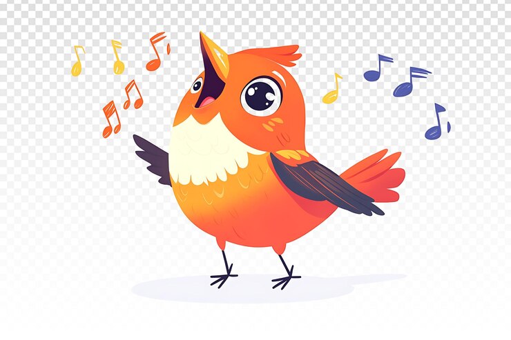 PSD el encantador robin gordo cantando con notas musicales