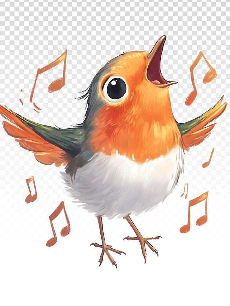 PSD el encantador robin gordo cantando con notas musicales