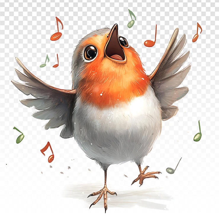 PSD el encantador robin gordo cantando con notas musicales