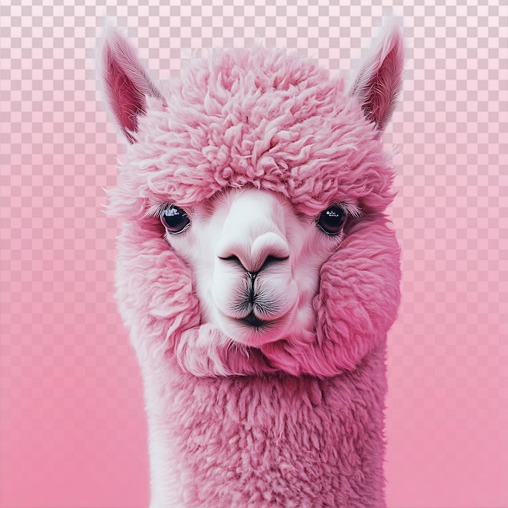 PSD la encantadora alpaca rosada pastando en un prado soleado