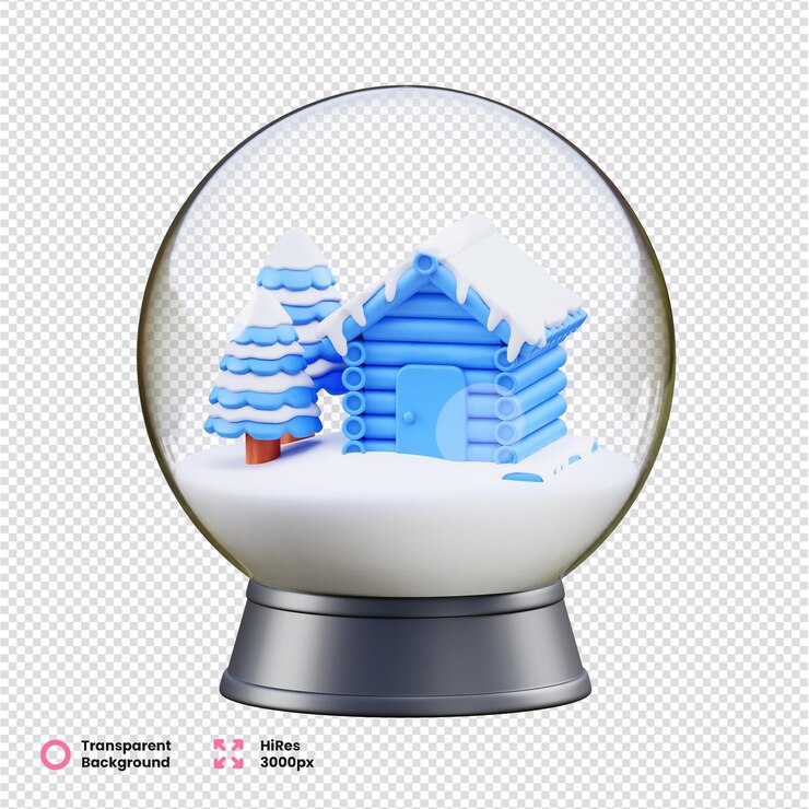 PSD la encantadora cabaña de madera de invierno dentro de un globo de nieve