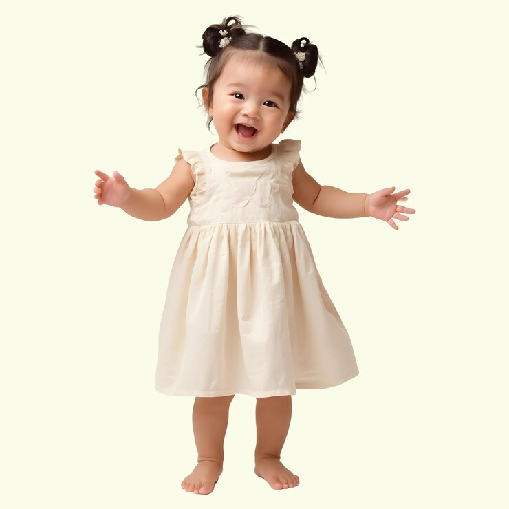 PSD una encantadora niña con un traje colorido con un fondo aislado