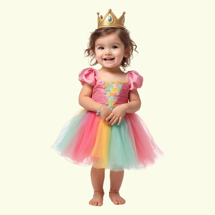 PSD la encantadora niña en el vestido real de la princesa con fondo claro