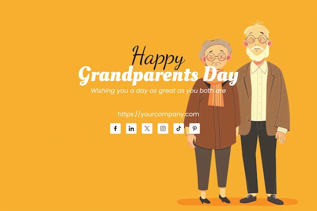 PSD encantadora pareja de ancianos en fondo amarillo tarjeta de felicitación del día de los abuelos