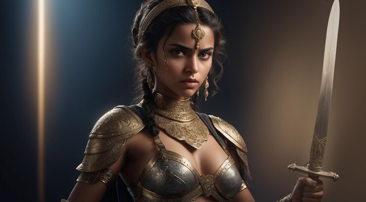 PSD una encantadora princesa guerrera en equipo de batalla concepto de personaje de juego