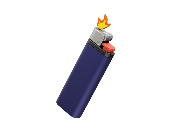 PSD encendedor con un icono de llama ilustración de renderización 3d icono de encendedor de cigarrillos 3d