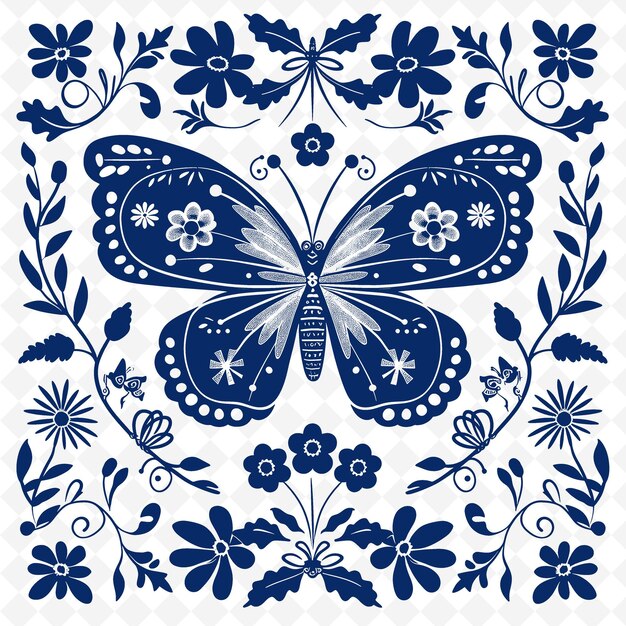 PSD enchanted butterfly outline mit flügelmuster und blumen de illustration dekor motive sammlung