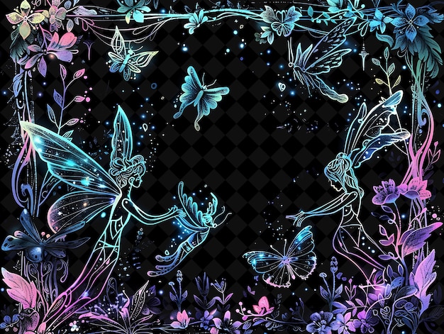 PSD enchanted fairytale forest arcane frame com capricho fairi neon color frame y2k colecção de arte