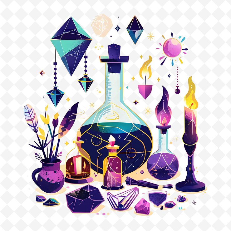PSD enchanters crafting magical items design è art deco inspire flat illustration festival tema art