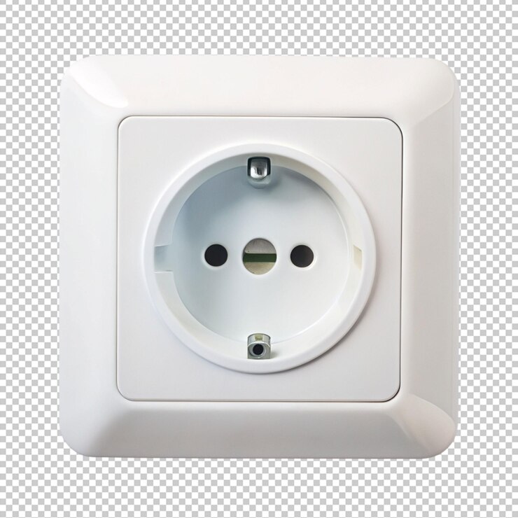 PSD enchufe eléctrico blanco aislado sobre un fondo transparente