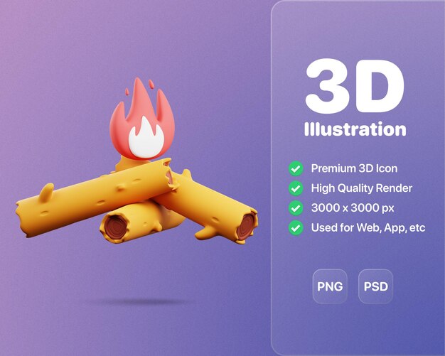 Enciende el espíritu de acampar al aire libre con este cautivador ícono 3D de una hoguera