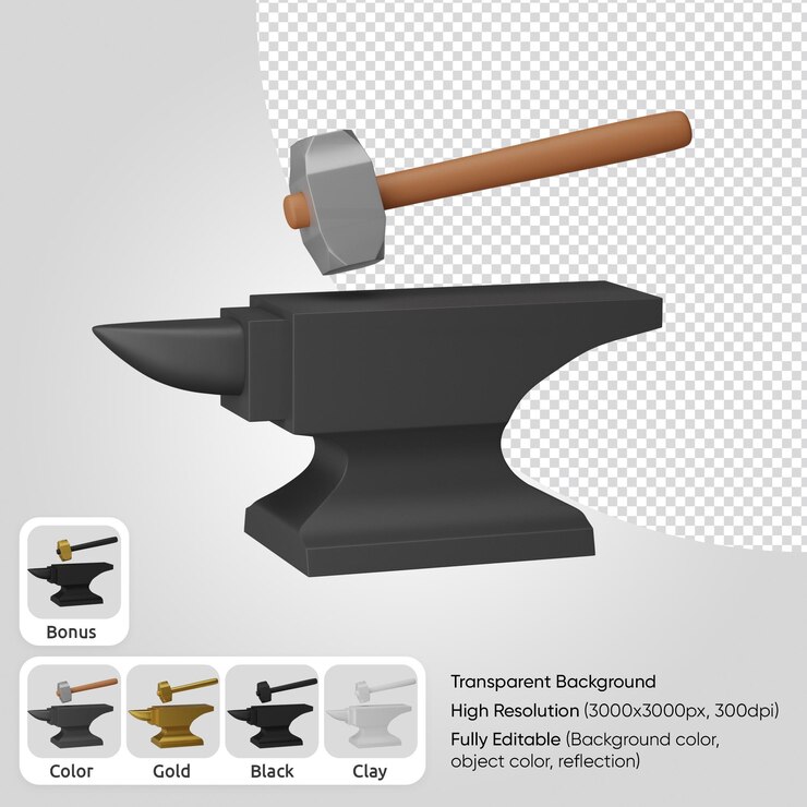 PSD enclume 3d avec marteau