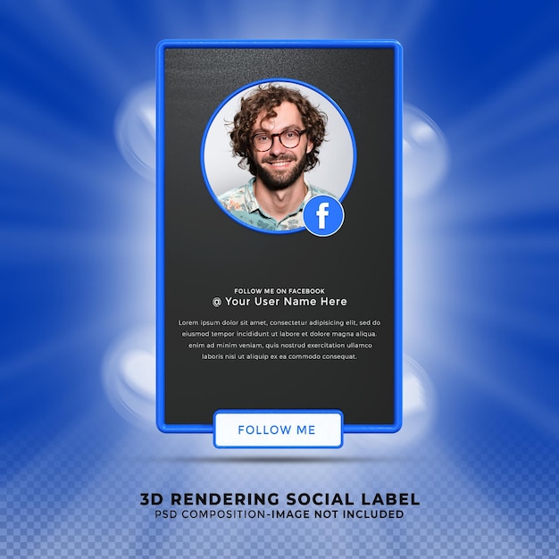 Encuéntrame en Facebook, redes sociales, tercio inferior, diseño 3d, renderizado, icono de banner, perfil