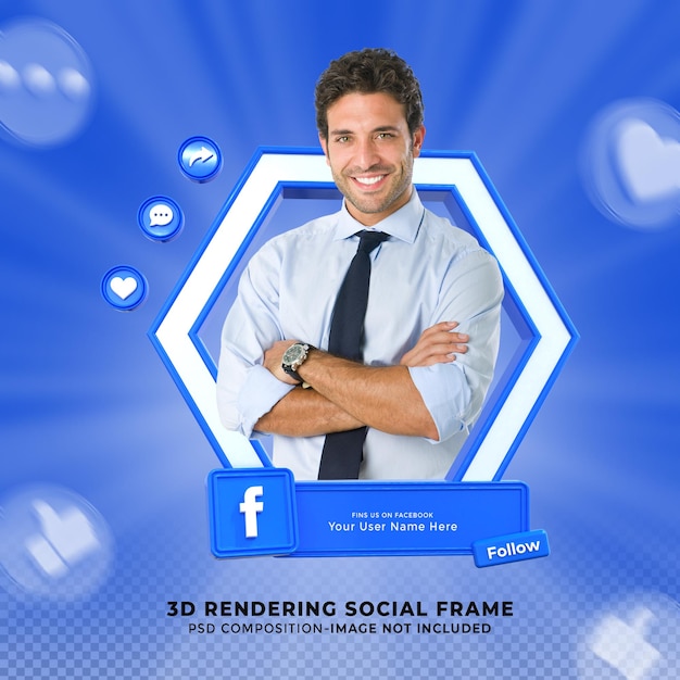 Encuéntrame en las redes sociales de facebook, el tercio inferior, el diseño 3d, el icono de renderizado, la insignia con el marco