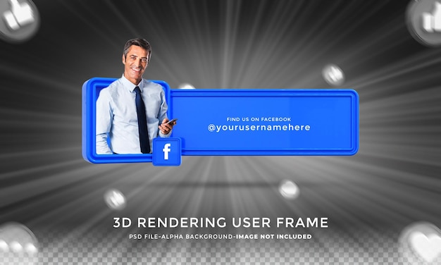 Encuéntrame en las redes sociales de facebook, el tercio inferior, el diseño 3d, el icono de renderizado, la insignia con el marco