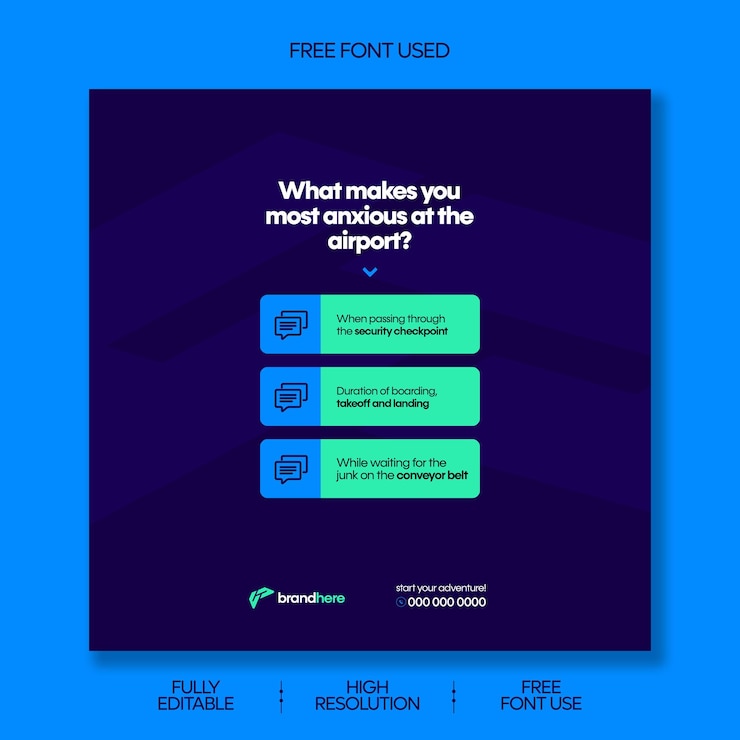 PSD encuesta de ansiedad en el aeropuerto agencia de viajes y turismo medios sociales post editable psd