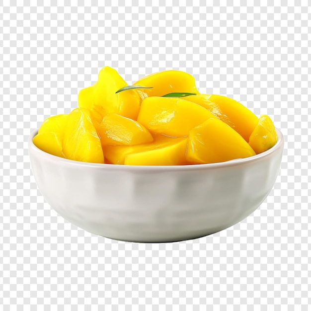 Encurtidos de mango fresco en un recipiente aislado sobre fondo transparente