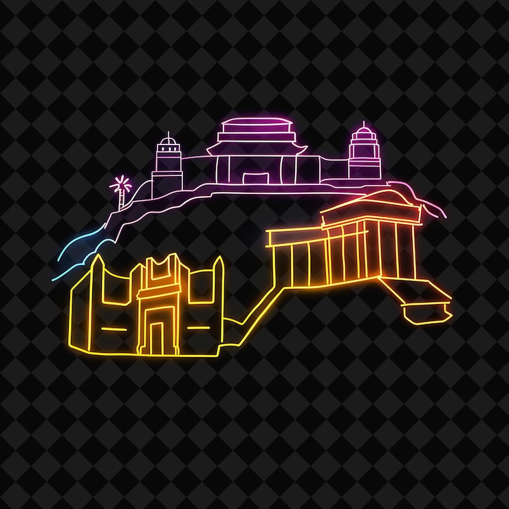 PSD energético neon lima horizon dentro de una silueta de tierras cuadradas png y2k monoline cityscape colage art