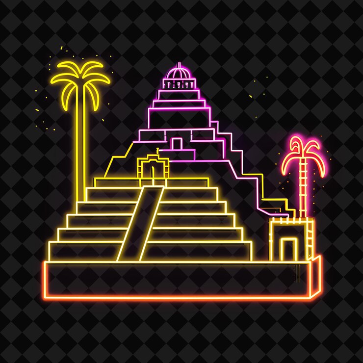 PSD energético neon lima horizon dentro de una silueta de tierras cuadradas png y2k monoline cityscape colage art