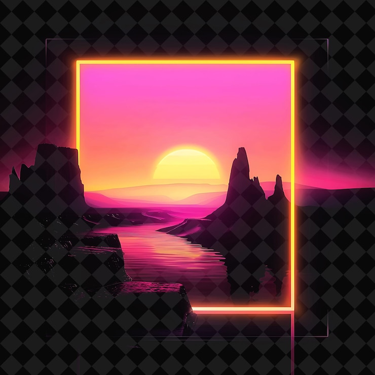 PSD energético neón la paz horizonte dentro de una silueta cuadrada lan png y2k monolina paisaje urbano arte de collage