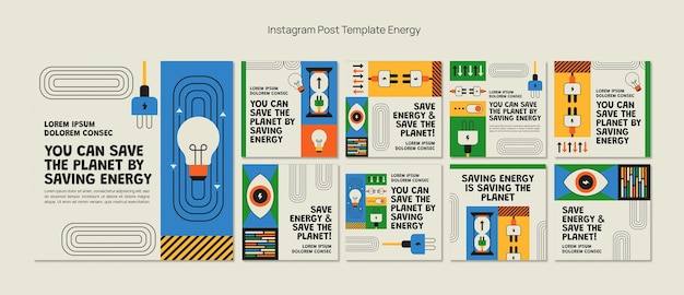 PSD energia de design plano reduz postagens do instagram