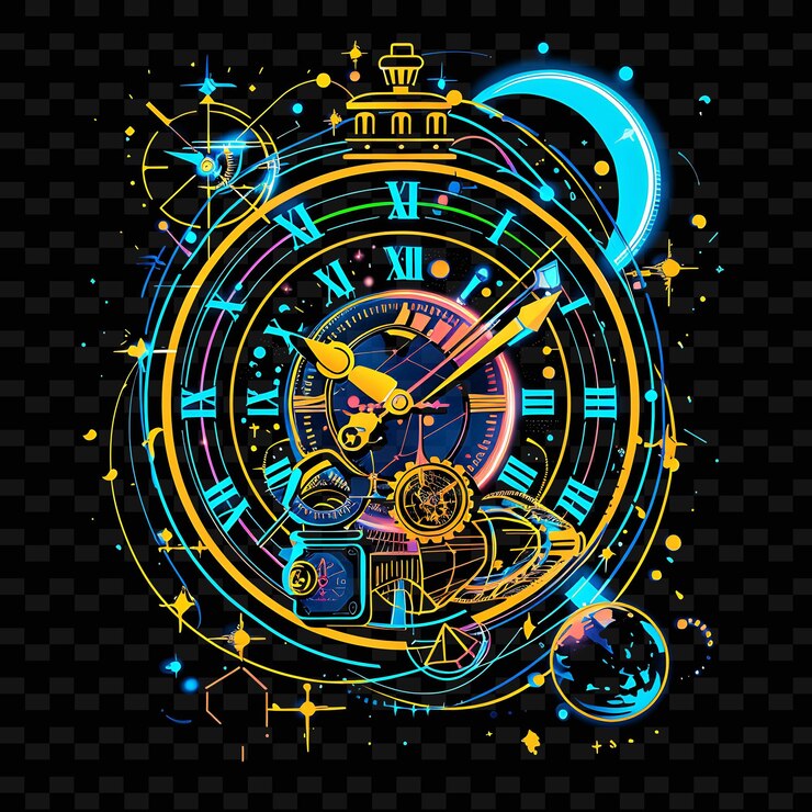 PSD energía de neón luminosa de un aventurero que viaja en el tiempo con diseños artísticos creativos de línea de neón neo png