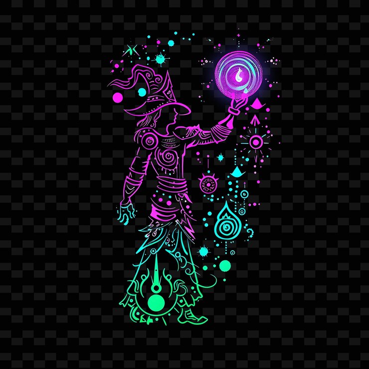 PSD energía de neón luminosa de un poderoso hechicero lanzando un hechizo png diseños artísticos creativos de línea de neón