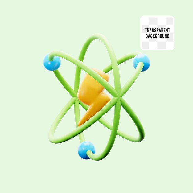 PSD energía renovable con relámpago eléctrico símbolo de círculo de órbita atómica para la energía futura ilustración de icono 3d