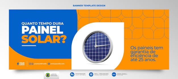 Energia solar de banner em renderização 3d portuguesa para campanha de marketing no brasil