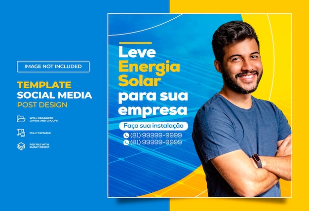 Energia solare social media banner feed modello psd portoghese brasiliano