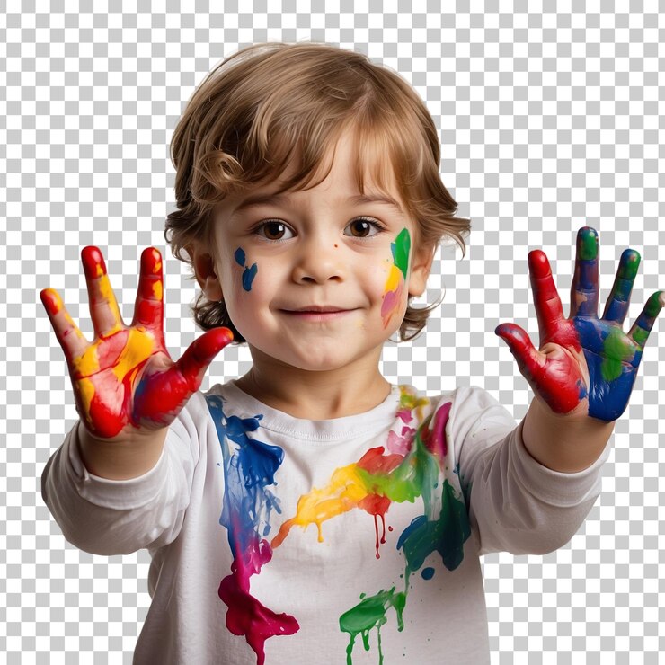 PSD un enfant avec une chemise qui dit des couleurs sur elle
