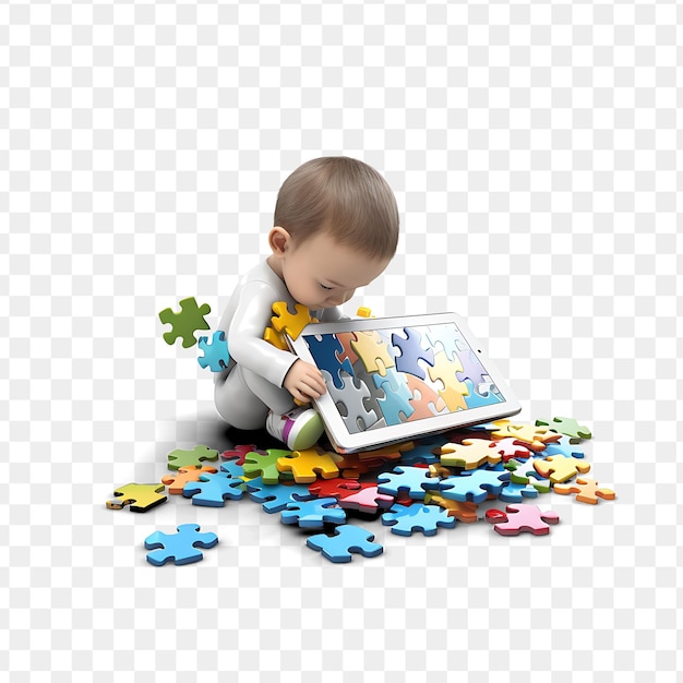 PSD un enfant joue avec un puzzle qui dit puzzle sur lui