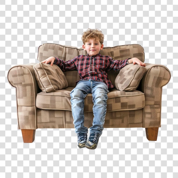 Enfant de PNG assis sur un canapé beige