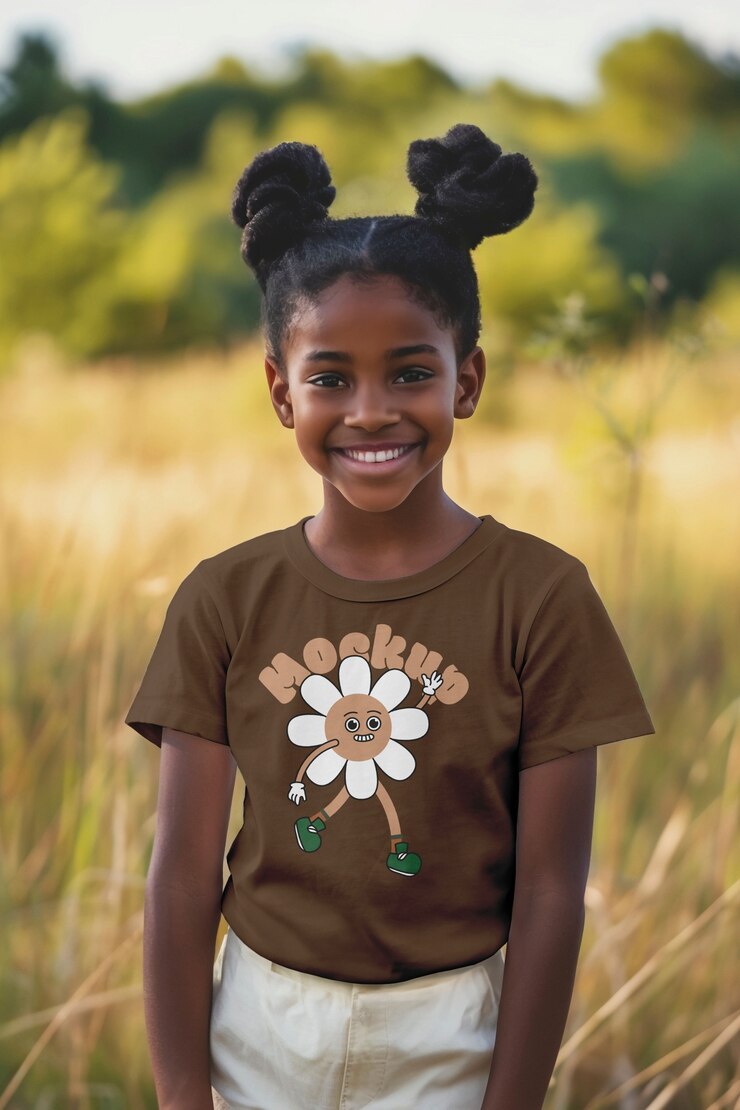 PSD un enfant portant un modèle de t-shirt brun
