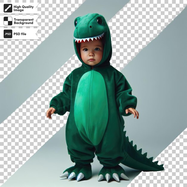 PSD enfant psd en costume de dinosaure sur un fond transparent