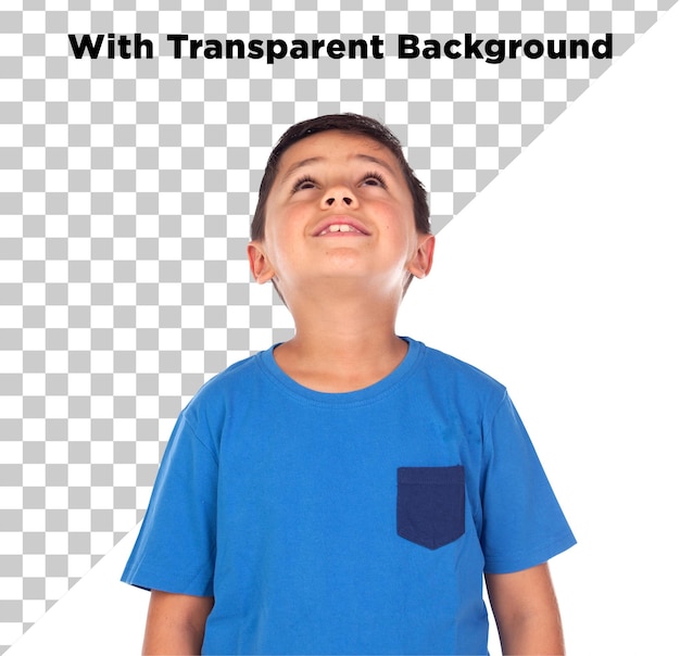 Un enfant en t-shirt bleu posant en png psd sur un fond transparent