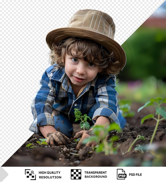 Un Enfant Transparent Travaillant Dans Le Jardin Et Creusant Dans La Saleté Png