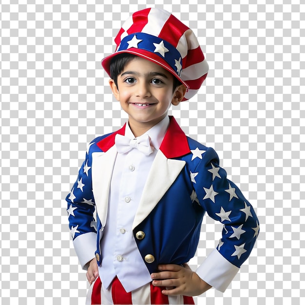 PSD un enfant vêtu de costumes patriotiques sur un fond transparent